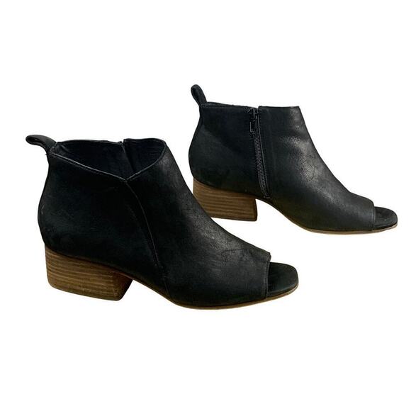 Corso Como Gamie Black Leather Block Heel Peep-Toe Ankle Boots - Size 7 - Picture 2 of 9